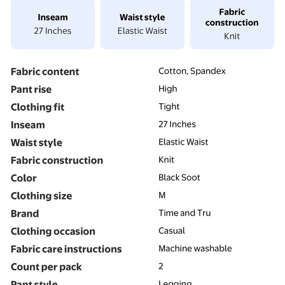 TIME and TRU Womens Leggings Black Lightly Fleeced Lining - Size XXL 22 - NEW! - Picture 4 of 4